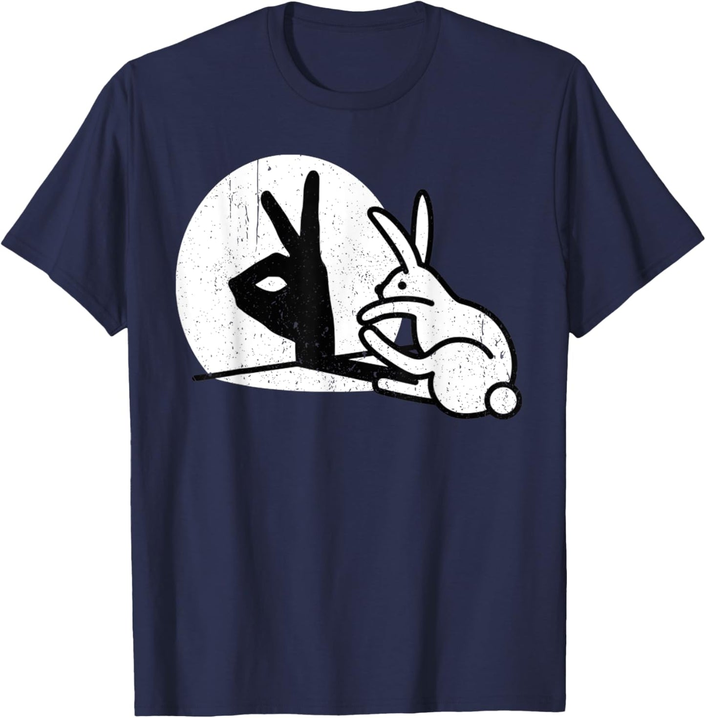 Vintage Funny Rabbit Hand Shadow Puppets Bunny Pop Art T-Shirt - T-Shirt | Navy