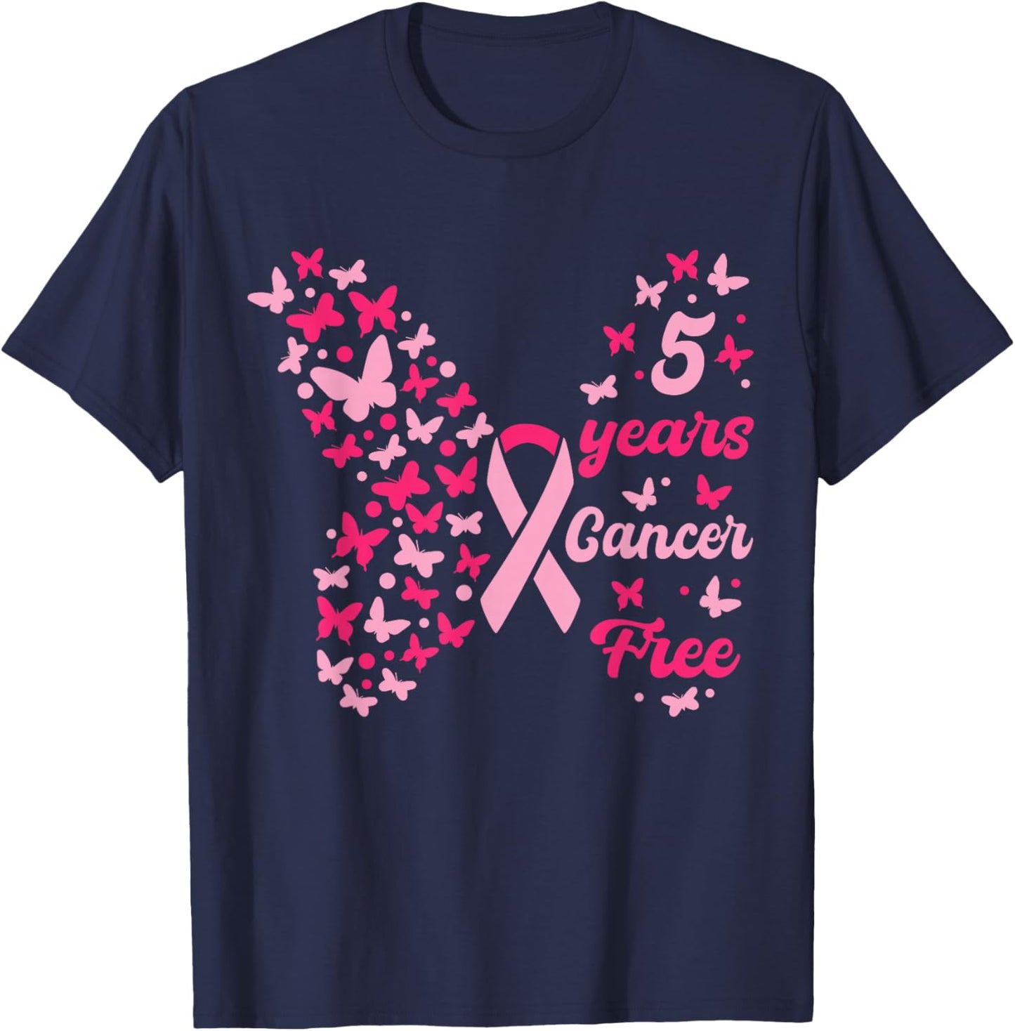 5 Year Cancer Free Breast Cancer Awareness Butterfly Women T-Shirt - T-Shirt | Navy