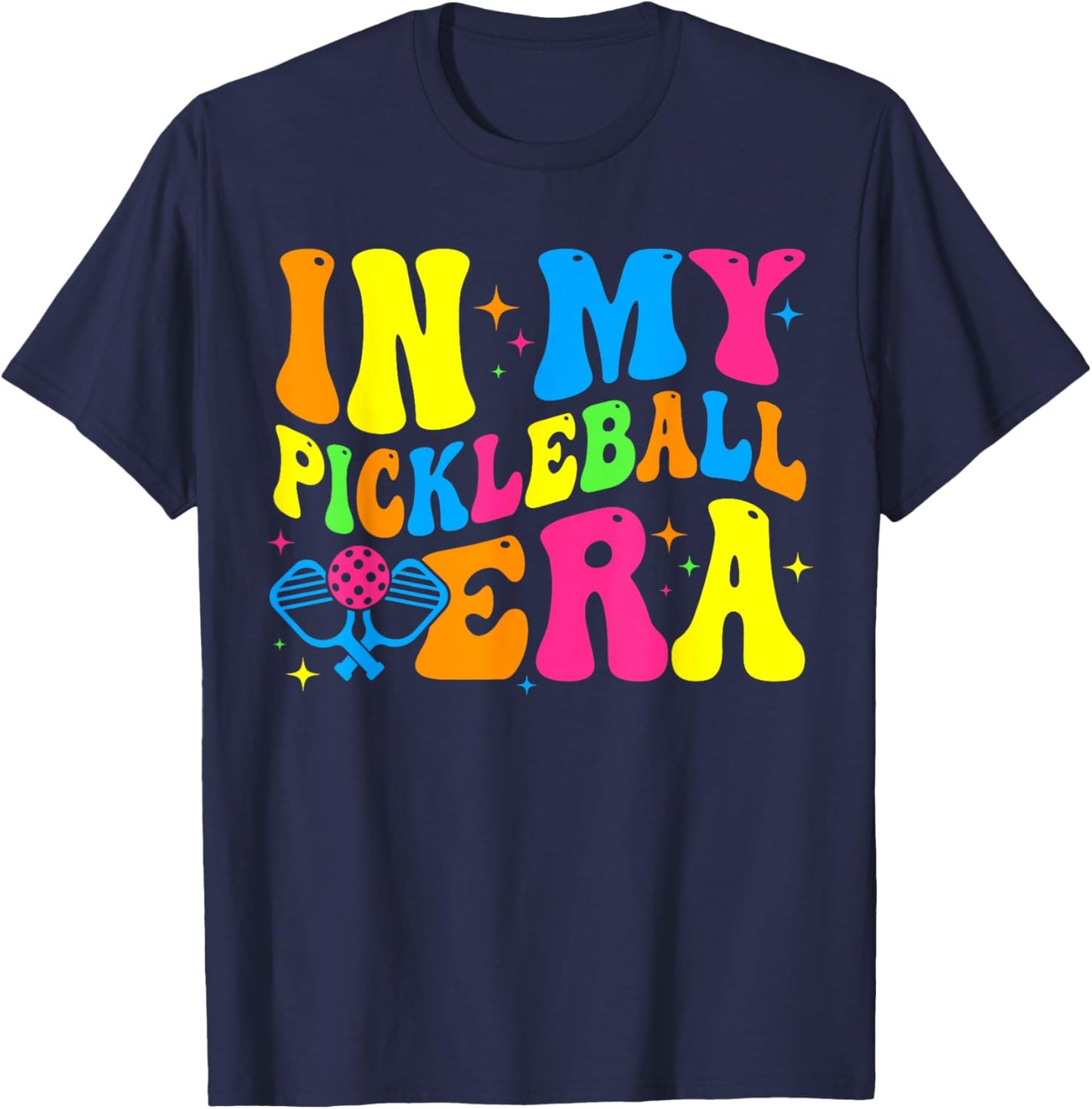 Retro Groovy In My Pickleball Era Funny Pickleball Player T-Shirt - T-Shirt | Navy