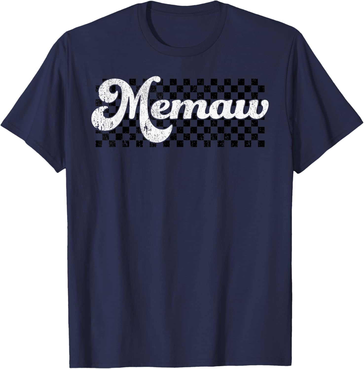 Memaw Grandma Retro Checkered Mothers Day Groovy T-Shirt - T-Shirt | Navy