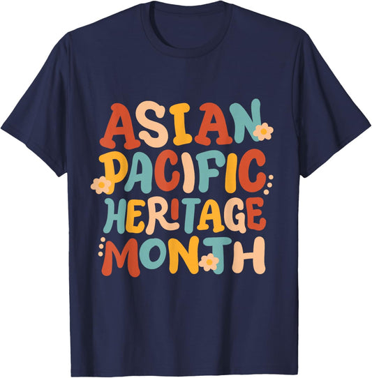Asian Pacific American Heritage Month Retro Groovy AAPI T-Shirt - T-Shirt | Navy