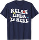 Personalized First Name outfit Retro Groovy Relax Linda Is Here Funny Mother's Day Name T-Shirt - T-Shirt | Navy