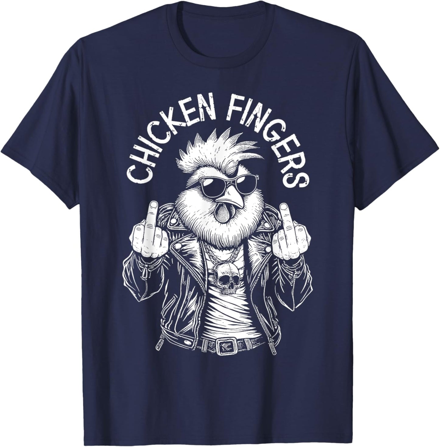 Grandio Design Introverted Intellectual Gifts Chicken Fingers Funny Adult Middle Finger Rude Rooster T-Shirt - T-Shirt | Navy