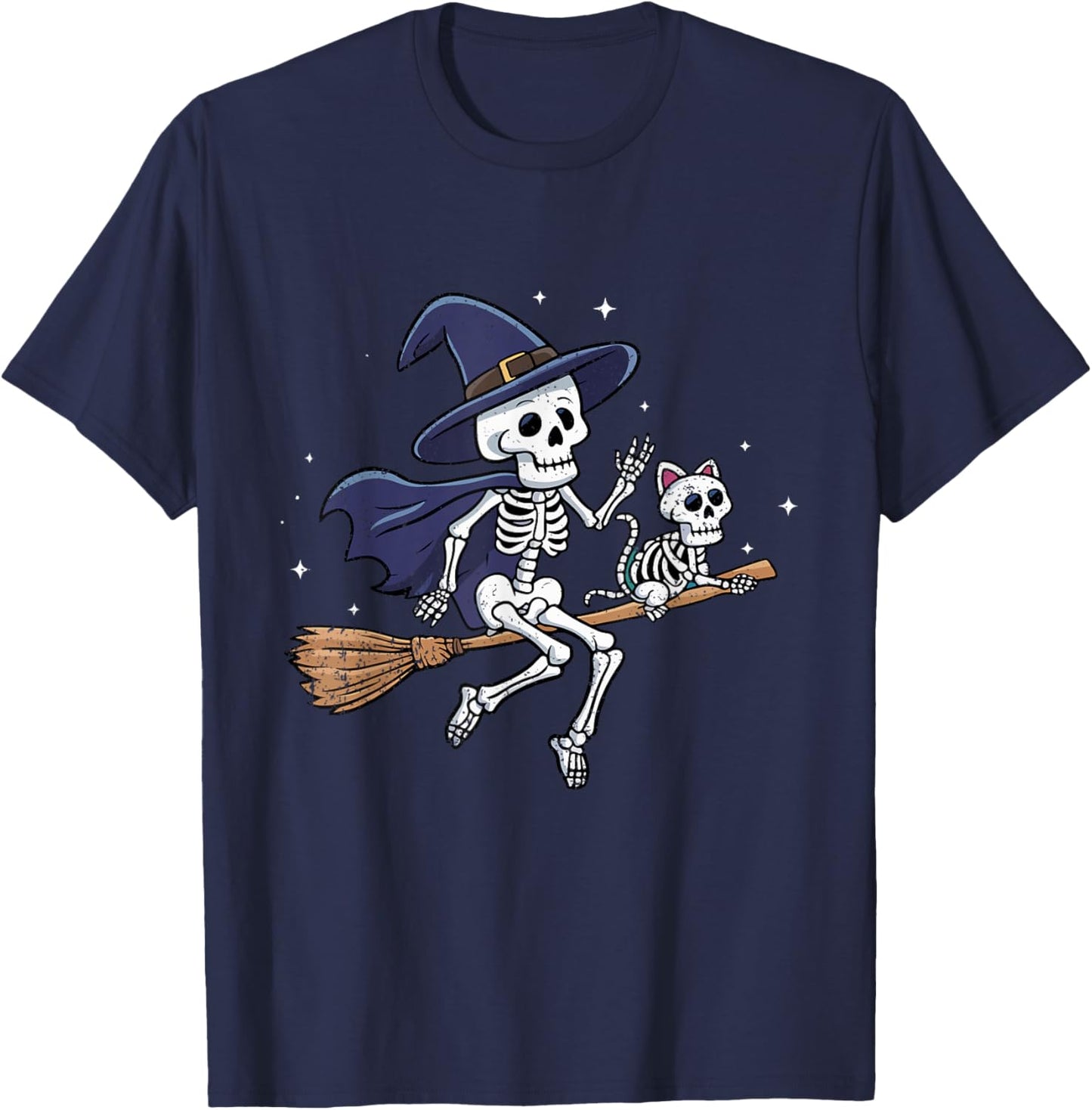 Skeleton Witch Cat Halloween Spooky Witchy Women Kids T-Shirt - T-Shirt | Navy