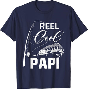 Reel Cool Papi Fishing Gifts For Father's Day Fisherman T-Shirt - T-Shirt | Navy