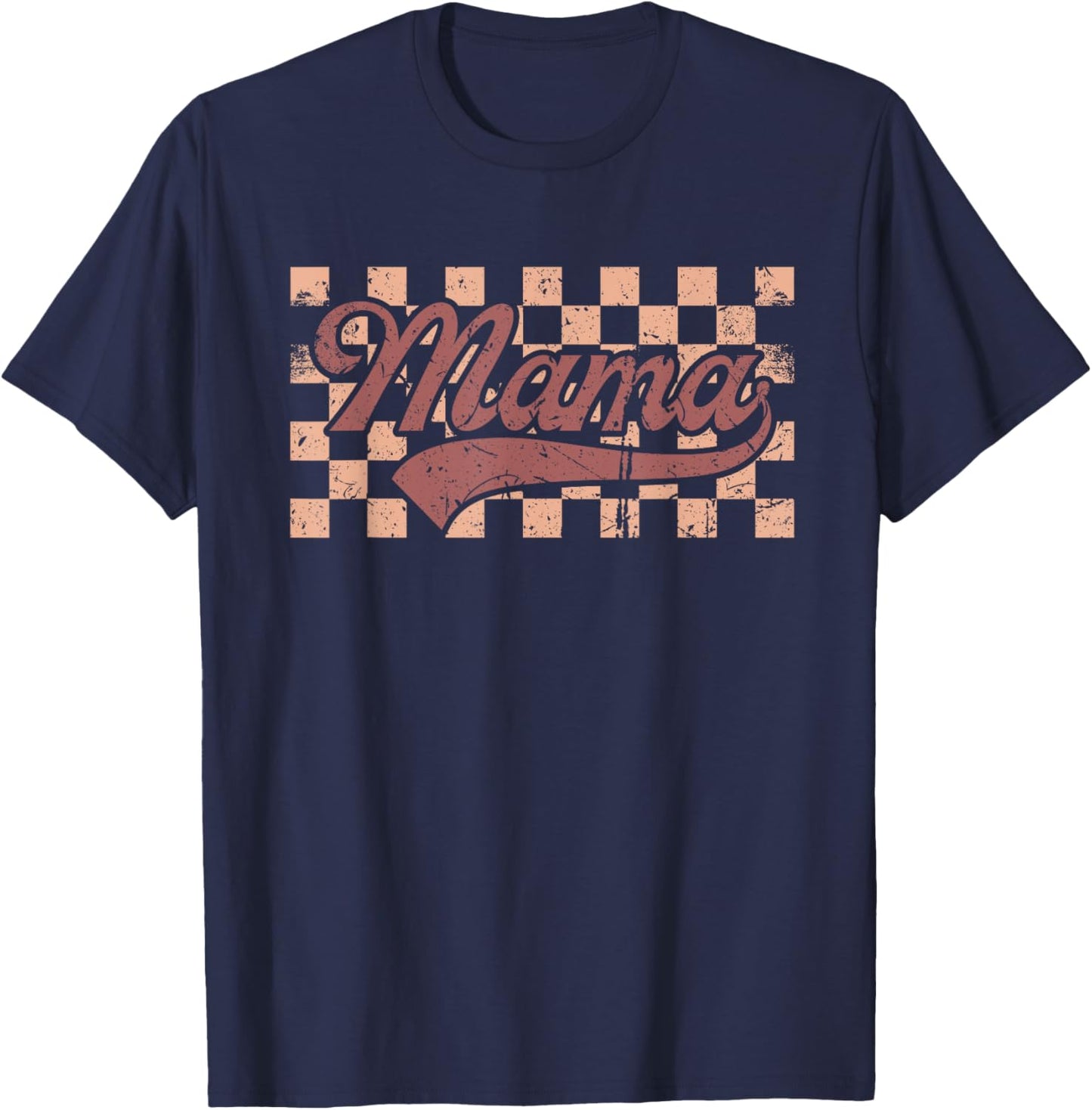Vintage Mama Checkered Mom T-Shirt - T-Shirt | Navy