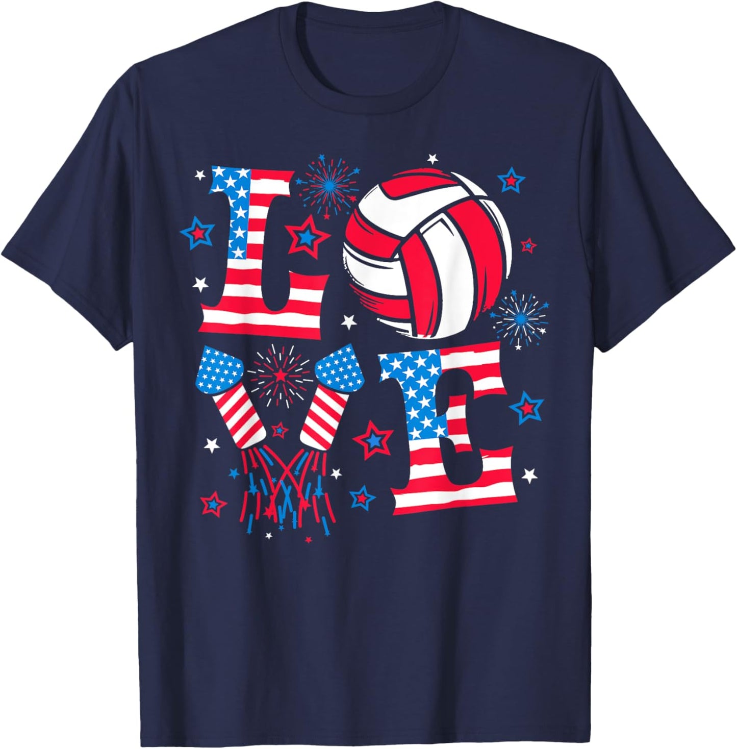 I Love Volleyball 4th July American Flag Patriotic Boys Girl T-Shirt - T-Shirt | Navy
