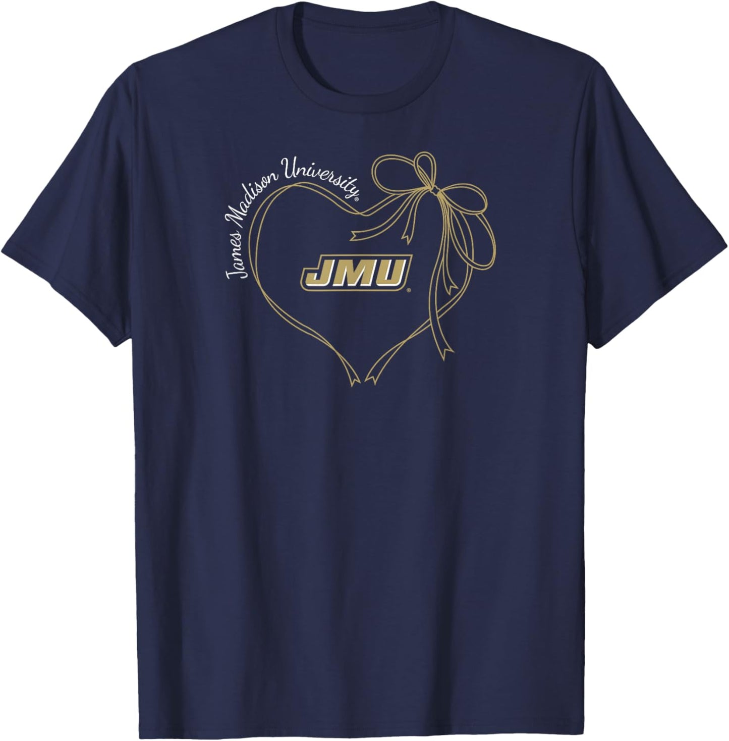 James Madison Dukes Bow Heart Purple Officially Licensed T-Shirt - T-Shirt | Navy
