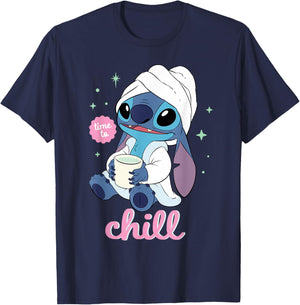 Disney Stitch Time to Chill Bathrobe Relaxation Self-Care T-Shirt - T-Shirt | Navy