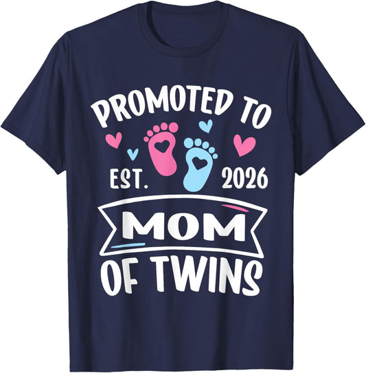 Promoted to Mom of Twins Est 2026 Baby Gender Reveal Mother T-Shirt - T-Shirt | Navy