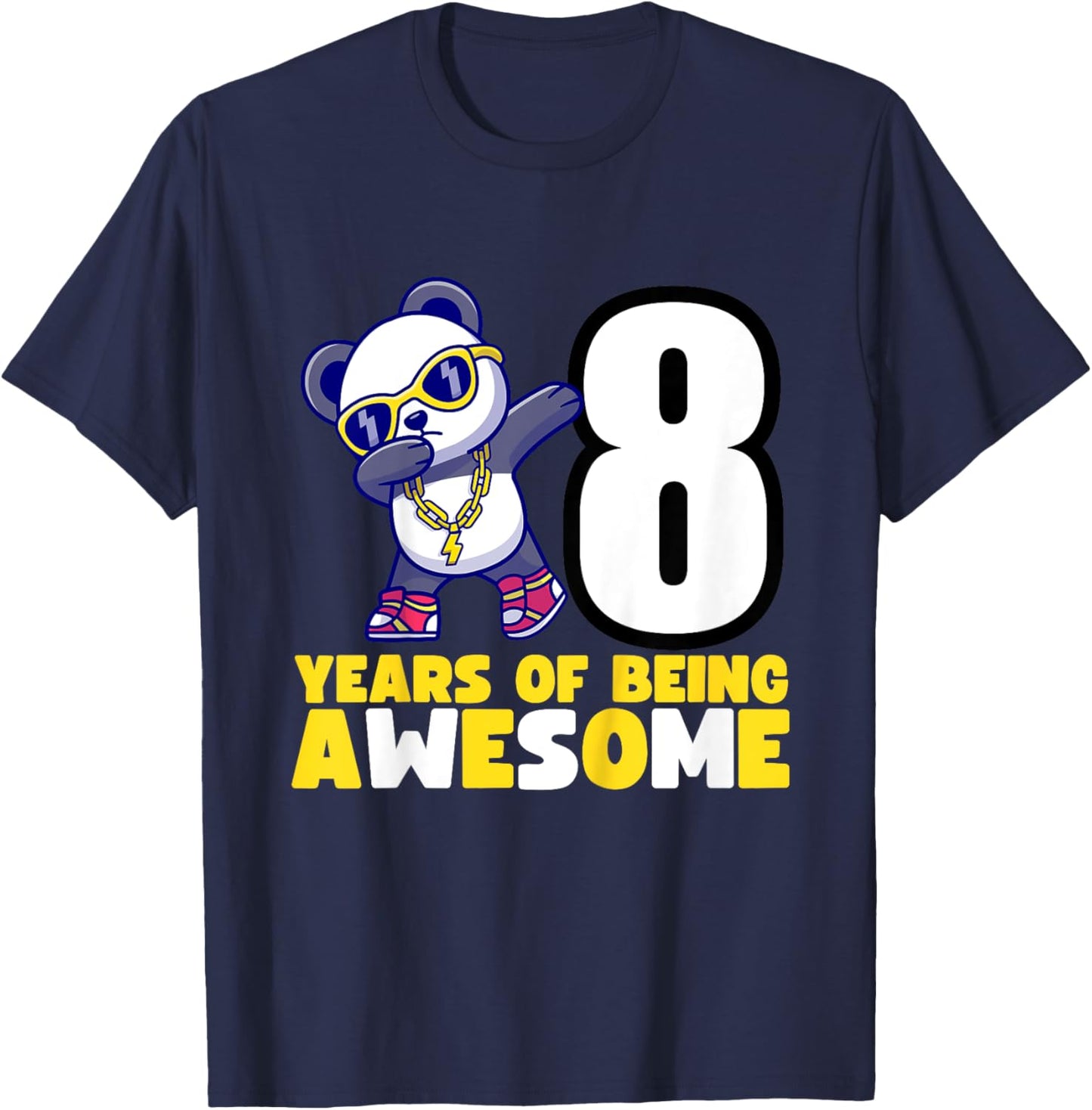 Kids Dabbing Panda Bear Birthday Party - 8 Years of Awesome T-Shirt - T-Shirt | Navy