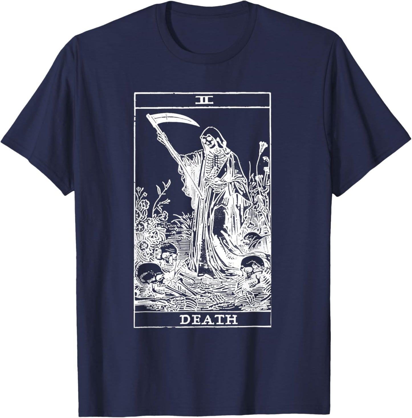 Tarot Card Death XIII Angel Skull Vintage Dead Reaper Grim T-Shirt - T-Shirt | Navy