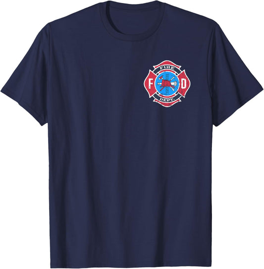 Retro Fire Department Logo Uniform Fireman Firefighter Art T-Shirt - T-Shirt | Navy