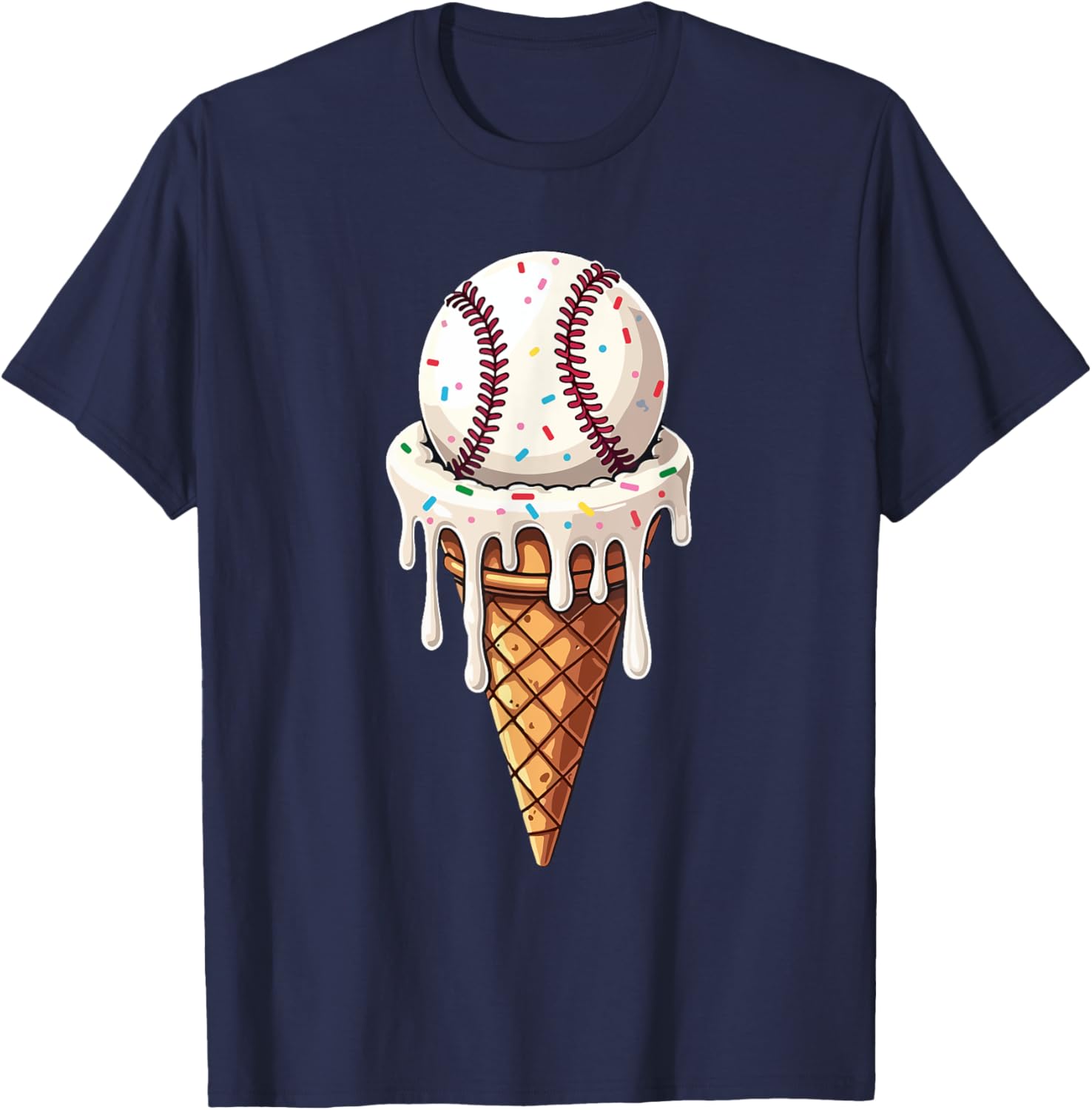 Baseball Drip with Melting Ice Cream Drippy Lovers T-Shirt - T-Shirt | Navy