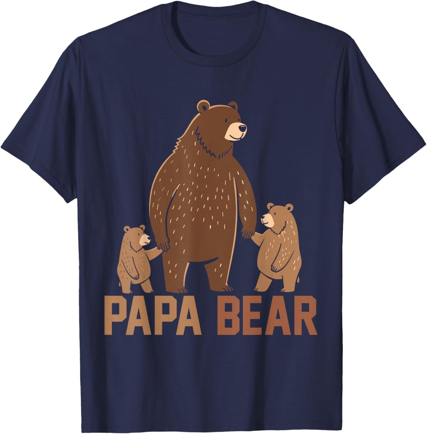 Papa Bear Dad Two Cubs Daddy Bear 2 Kids Father's Day T-Shirt - T-Shirt | Navy