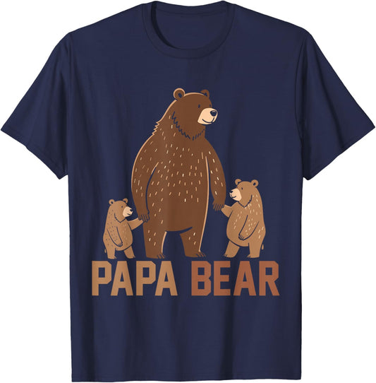 Papa Bear Dad Two Cubs Daddy Bear 2 Kids Father's Day T-Shirt - T-Shirt | Navy