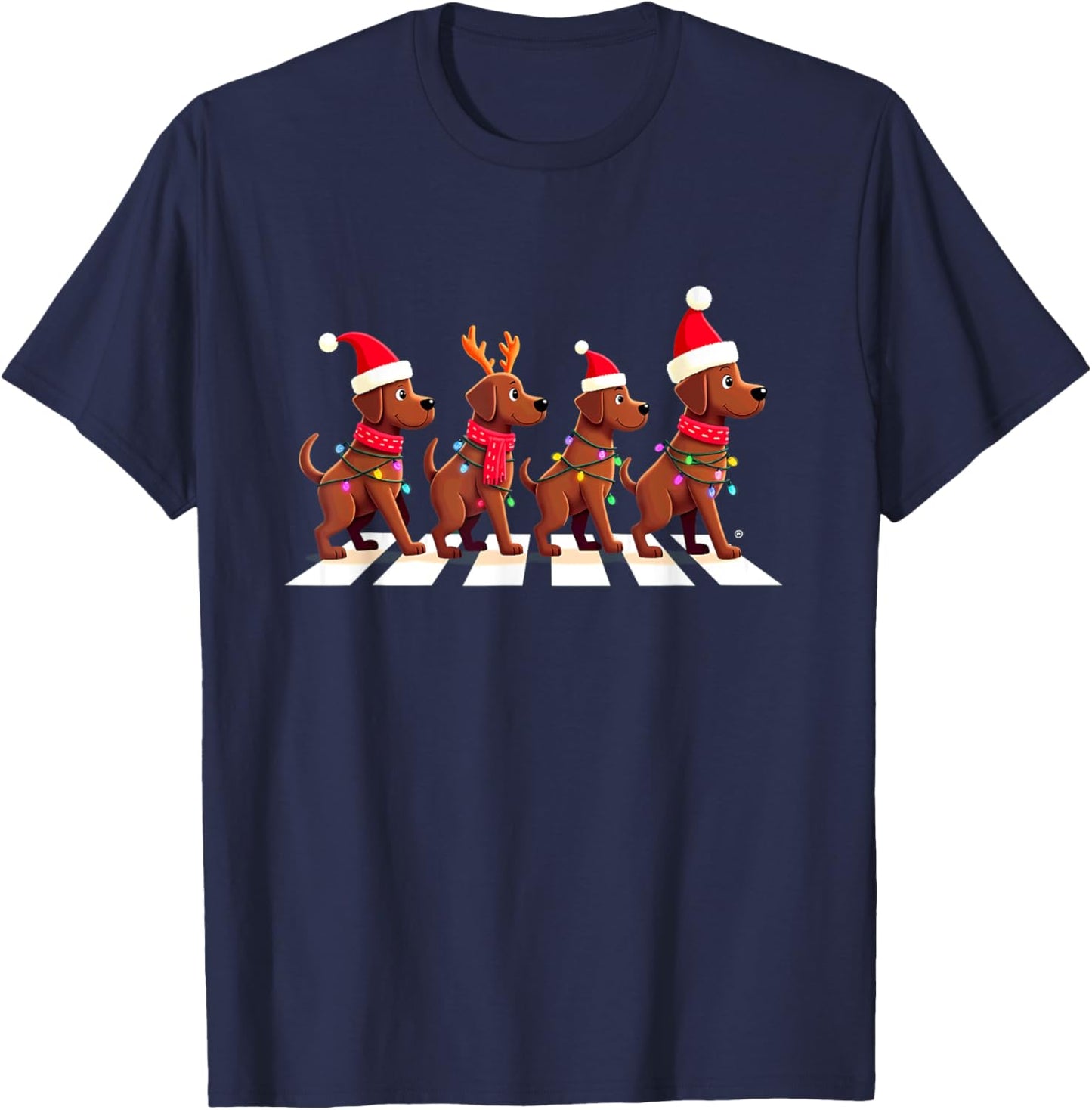 Chocolate Lab Crossing Road Xmas T-Shirt - T-Shirt | Navy