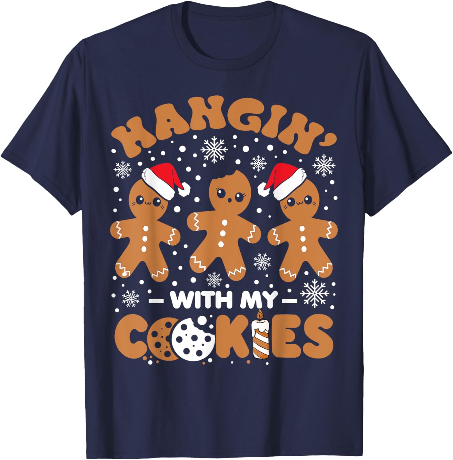 Hangin With My Cookies Gingerbread Women Christmas Teacher T-Shirt - T-Shirt | Navy