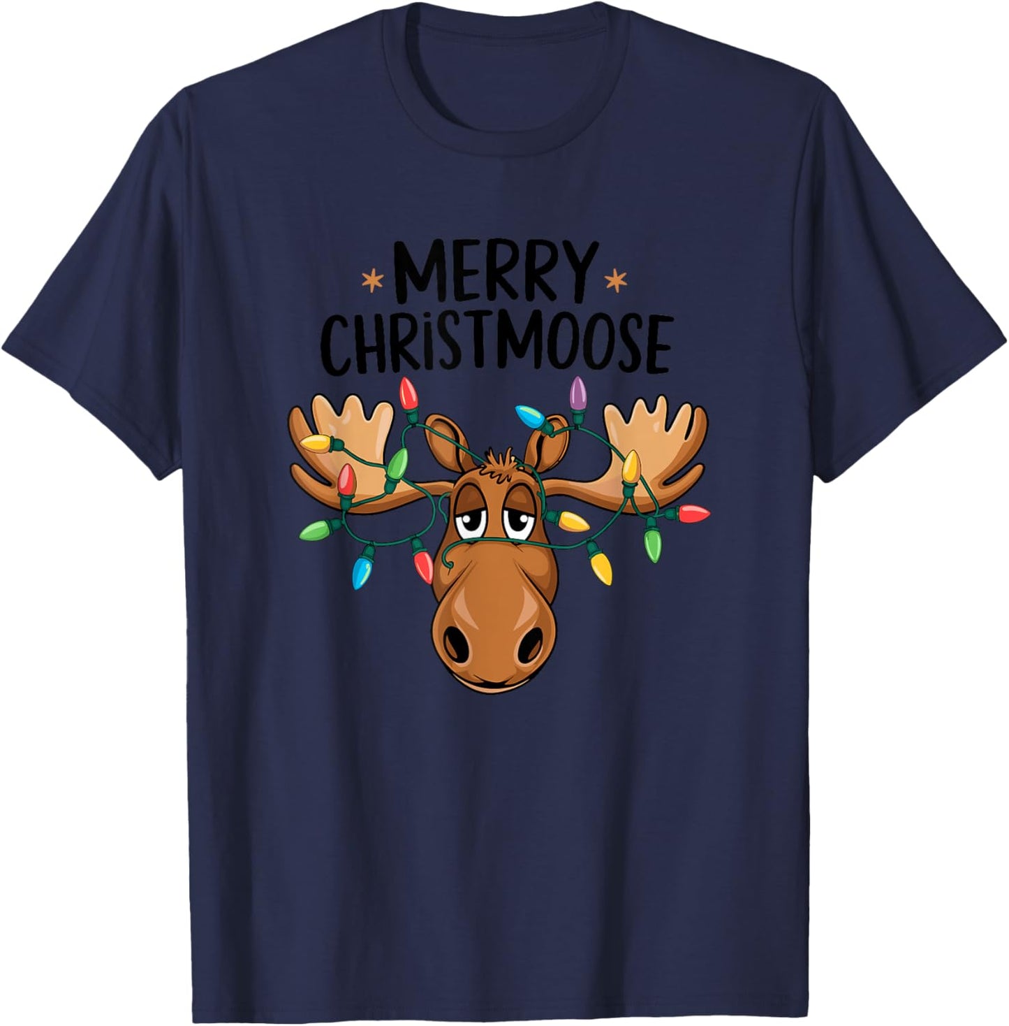Merry Christmoose Sweet moose with Christmas lights T-Shirt - T-Shirt | Navy