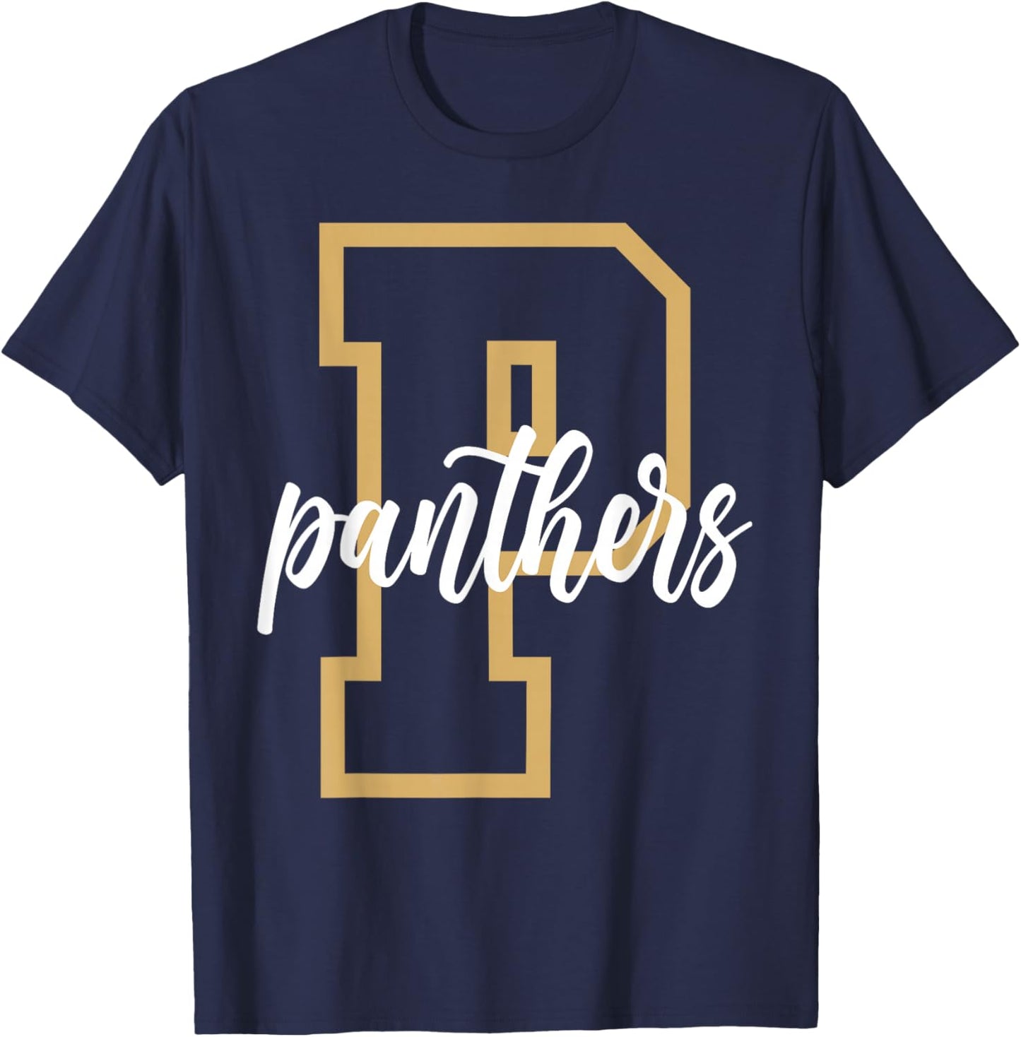 Panthers Letter Gold Panther Pride School Spirit Game Day T-Shirt - T-Shirt | Navy
