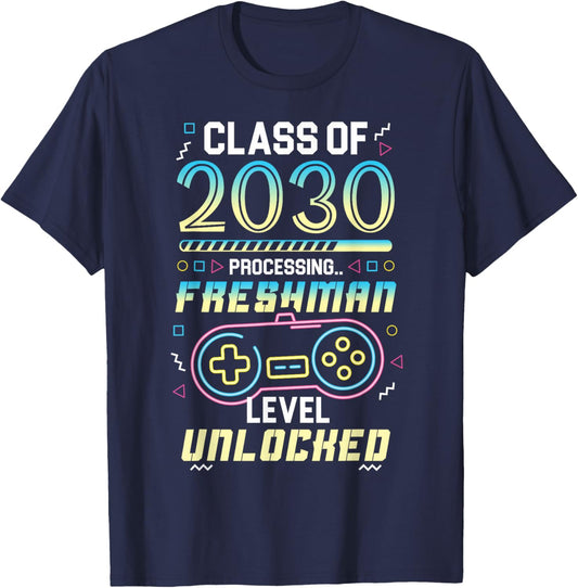 Class 2030 Gaming Freshman Level Unlocked Back to School T-Shirt - T-Shirt | Navy