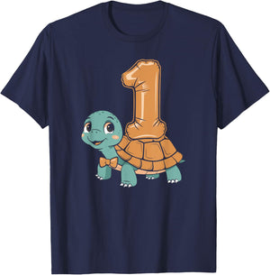 Cute Turtle With Balloon 1st Birthday Design For Kids T-Shirt - T-Shirt | Navy