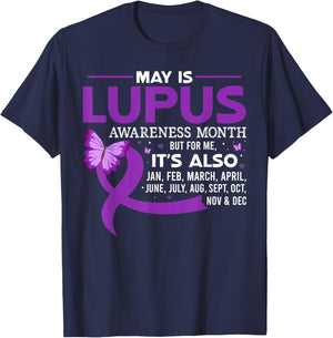 May is Lupus Awareness Month Butterfly Purple Ribbon Support T-Shirt - T-Shirt | Navy