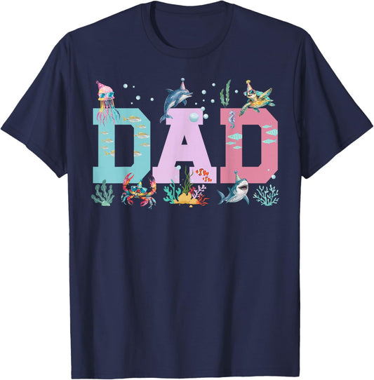 Dad Ocean Animals Birthday T-Shirt - T-Shirt | Navy