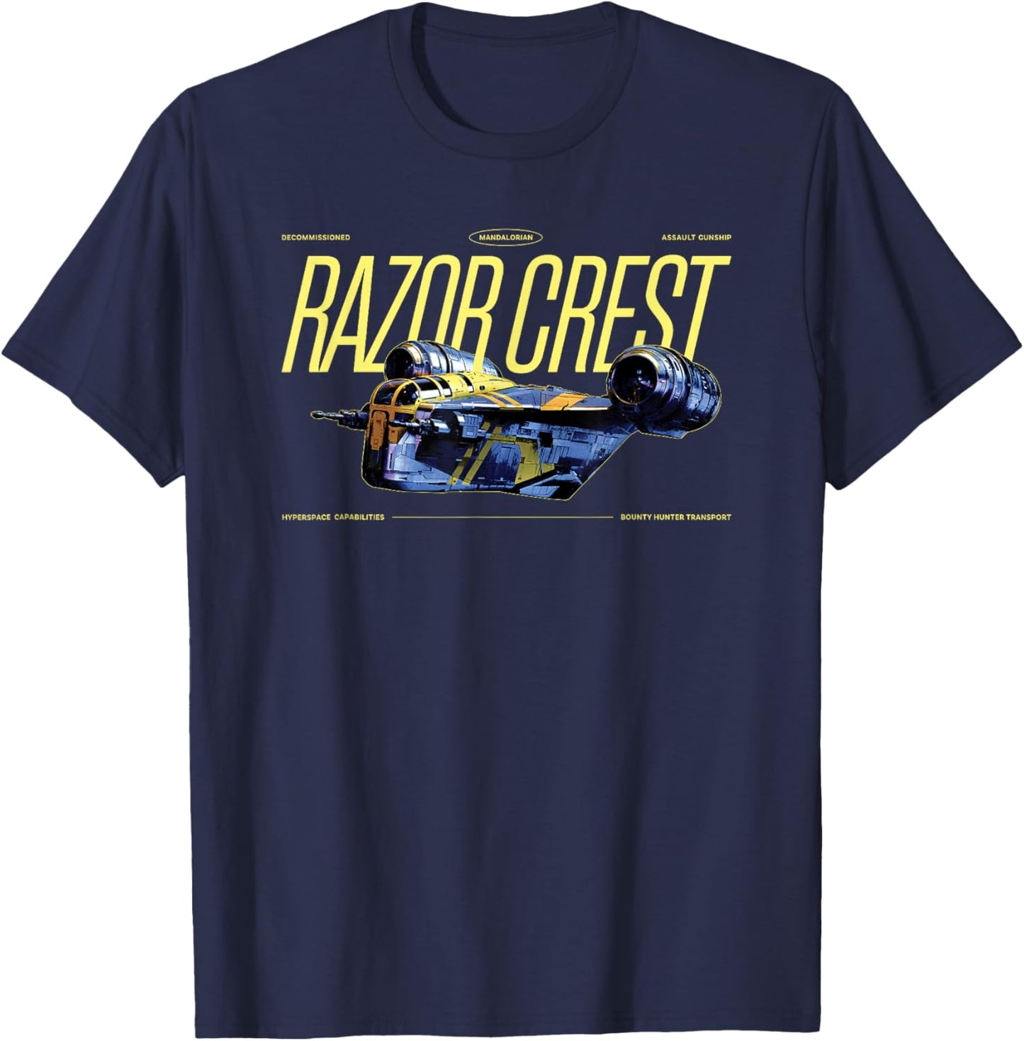 Star Wars The Mandalorian and Grogu Razor Crest Ship Vintage T-Shirt - T-Shirt | Navy