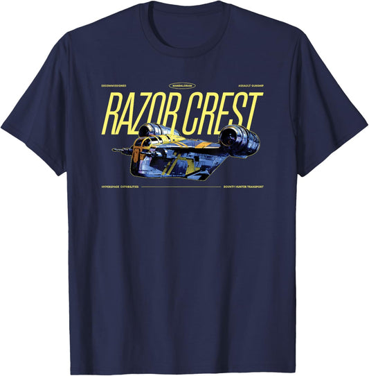 Star Wars The Mandalorian and Grogu Razor Crest Ship Vintage T-Shirt - T-Shirt | Navy
