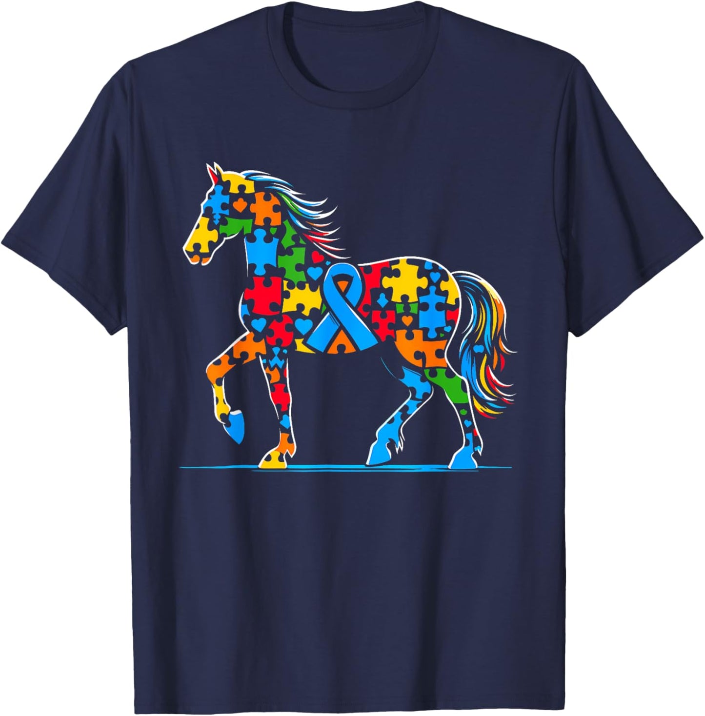Funny Horse Autism Awareness Autistic Kids T-Shirt - T-Shirt | Navy