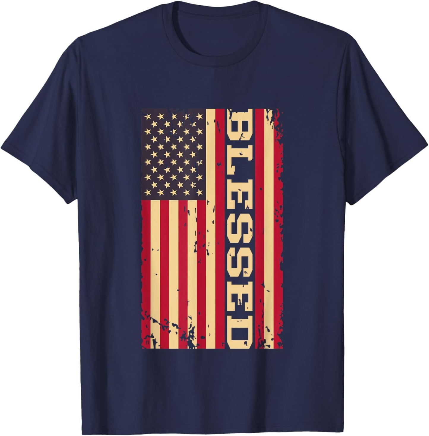 Blessed Christian Religious USA American Flag T-Shirt - T-Shirt | Navy