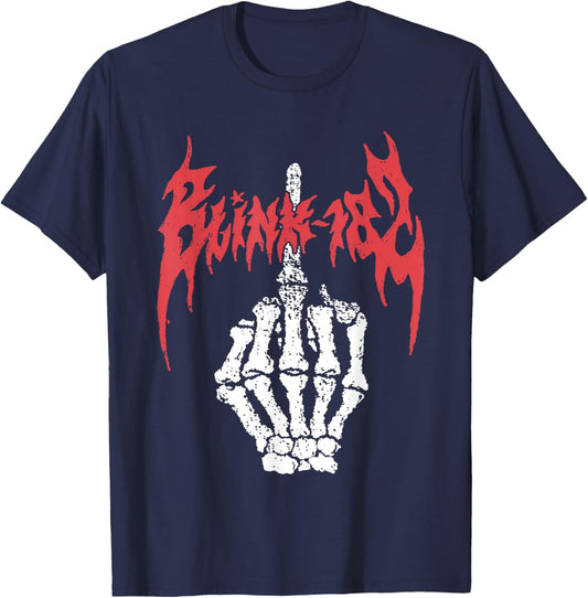 Official Blink-182 Skeleton Finger T-Shirt - T-Shirt | Navy