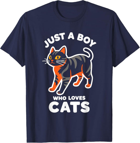 Just a Boy Who Loves Cats T-Shirt - T-Shirt | Navy
