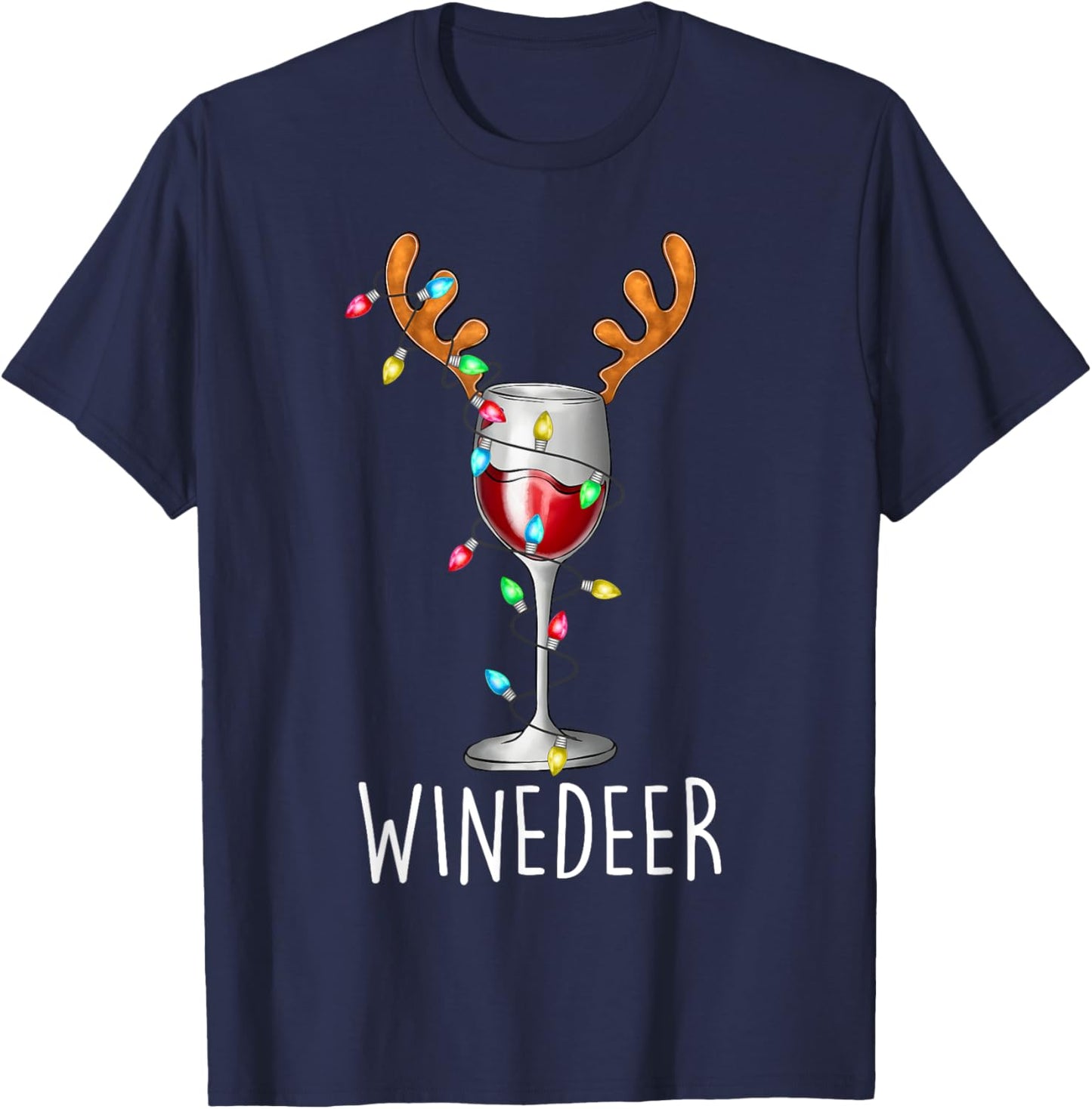 Winedeer Reinbeer Santa Hat Reindeer Couple Xmas Matching T-Shirt - T-Shirt | Navy