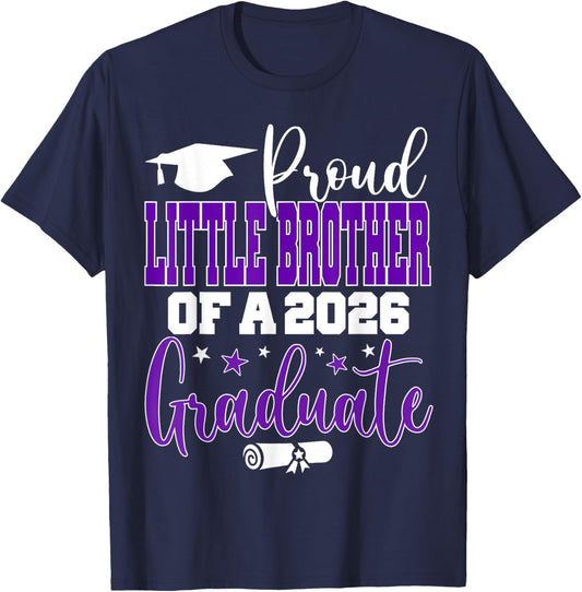 Senior 2026 Proud Little-Brother A Class of 2026 Graduate T-Shirt - T-Shirt | Navy