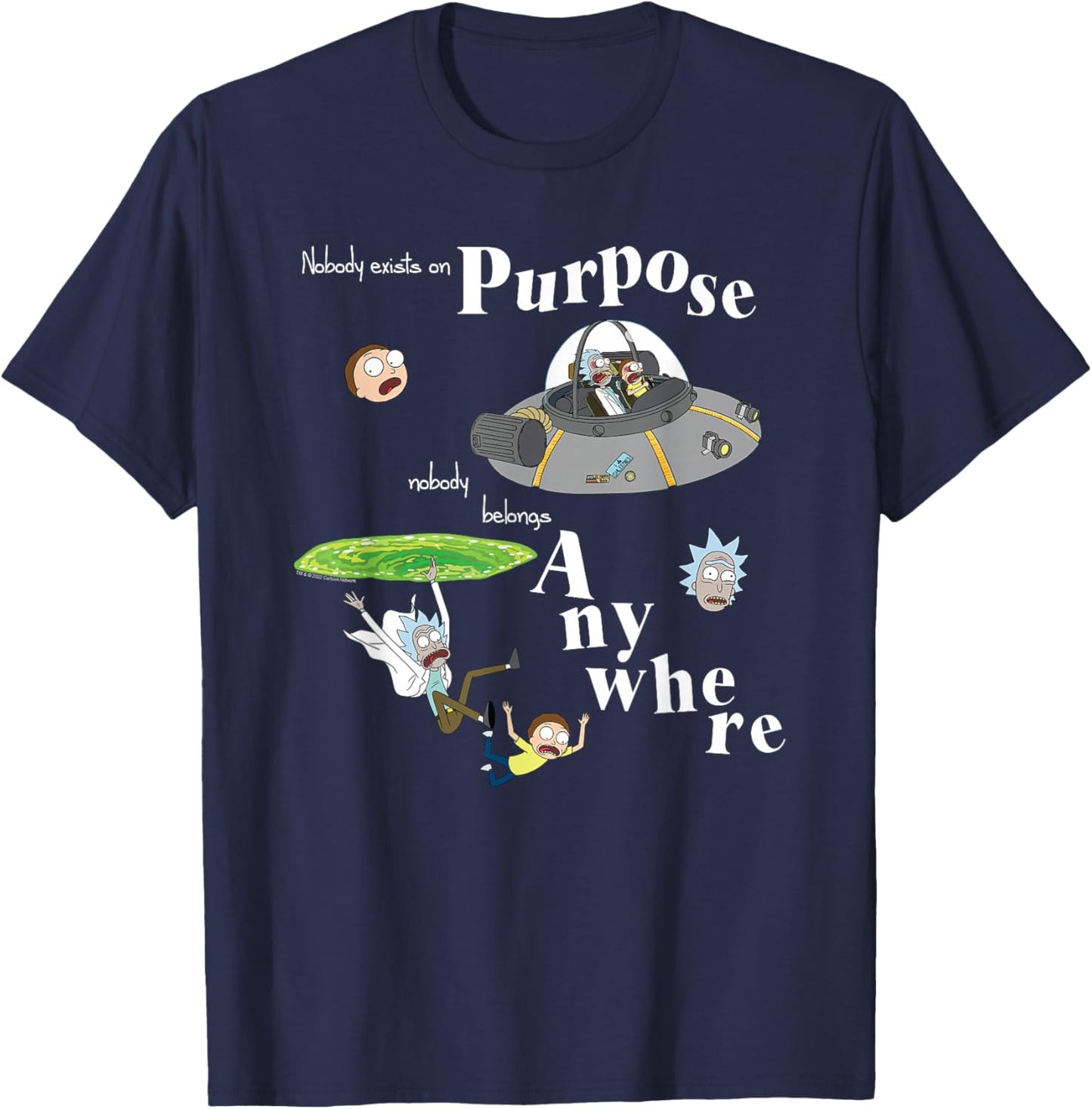 Rick and Morty Nobody Exists on Purpose Collage Cartoon T-Shirt - T-Shirt | Navy