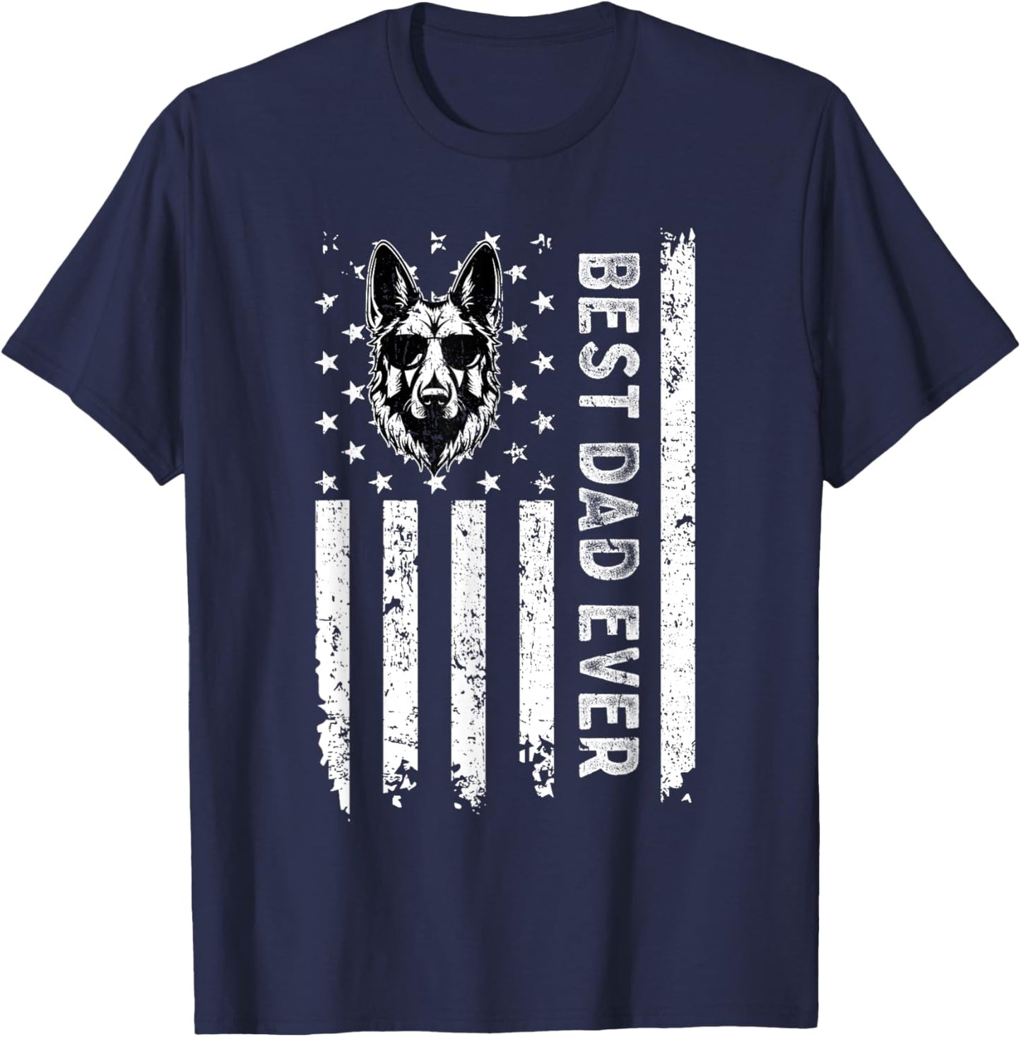 Best German Shepherd Dog Dad Ever Fathers Day USA Flag T-Shirt - T-Shirt | Navy