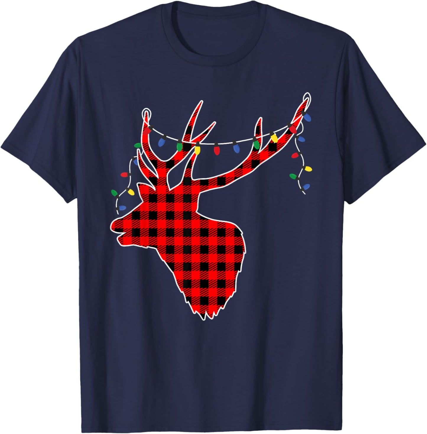Red Black Christmas Buffalo Plaid Deer Women Men T-Shirt - T-Shirt | Navy