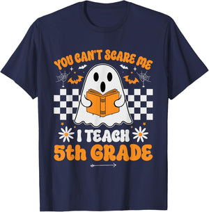 You Can't Scare Me I Teach 5th Grade Retro Teacher Halloween T-Shirt - T-Shirt | Navy