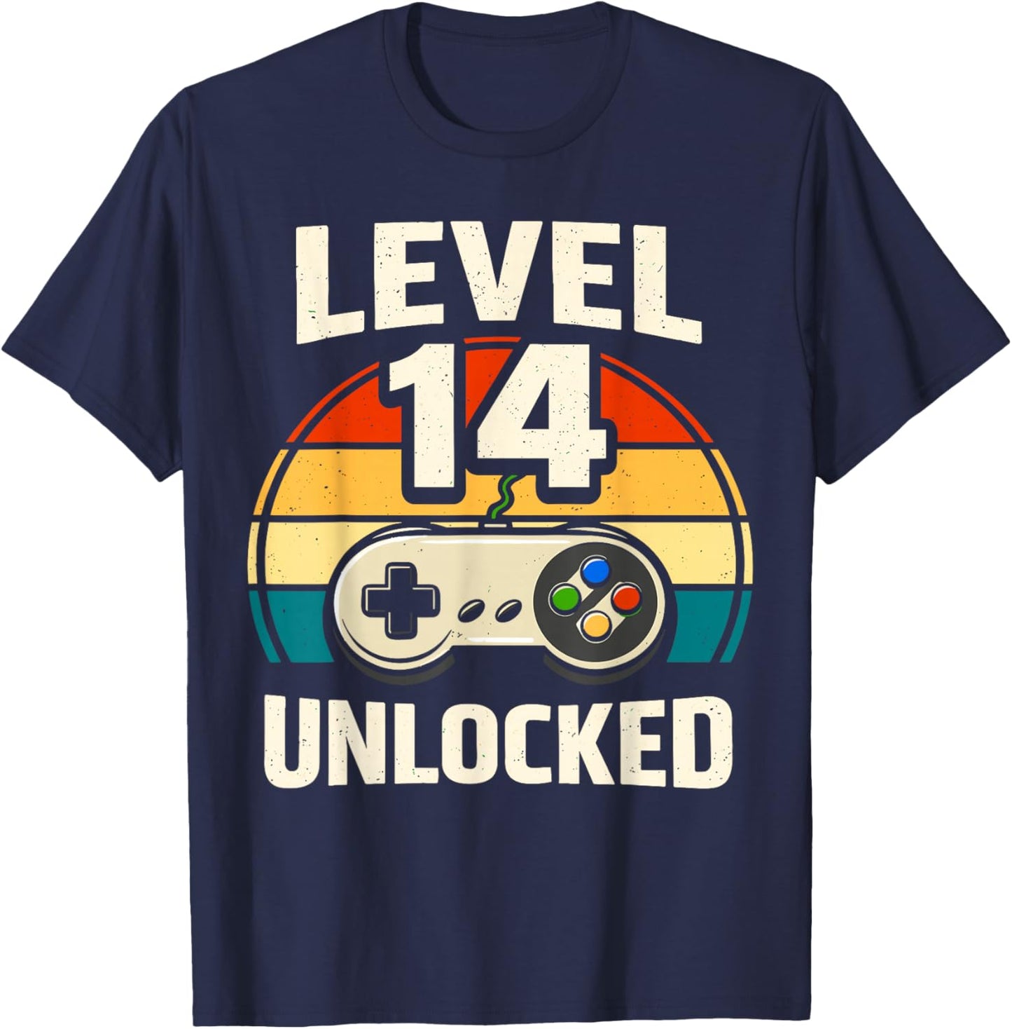 14th Birthday Level 14 Unlocked Gamer Gaming Boy Birthday T-Shirt - T-Shirt | Navy
