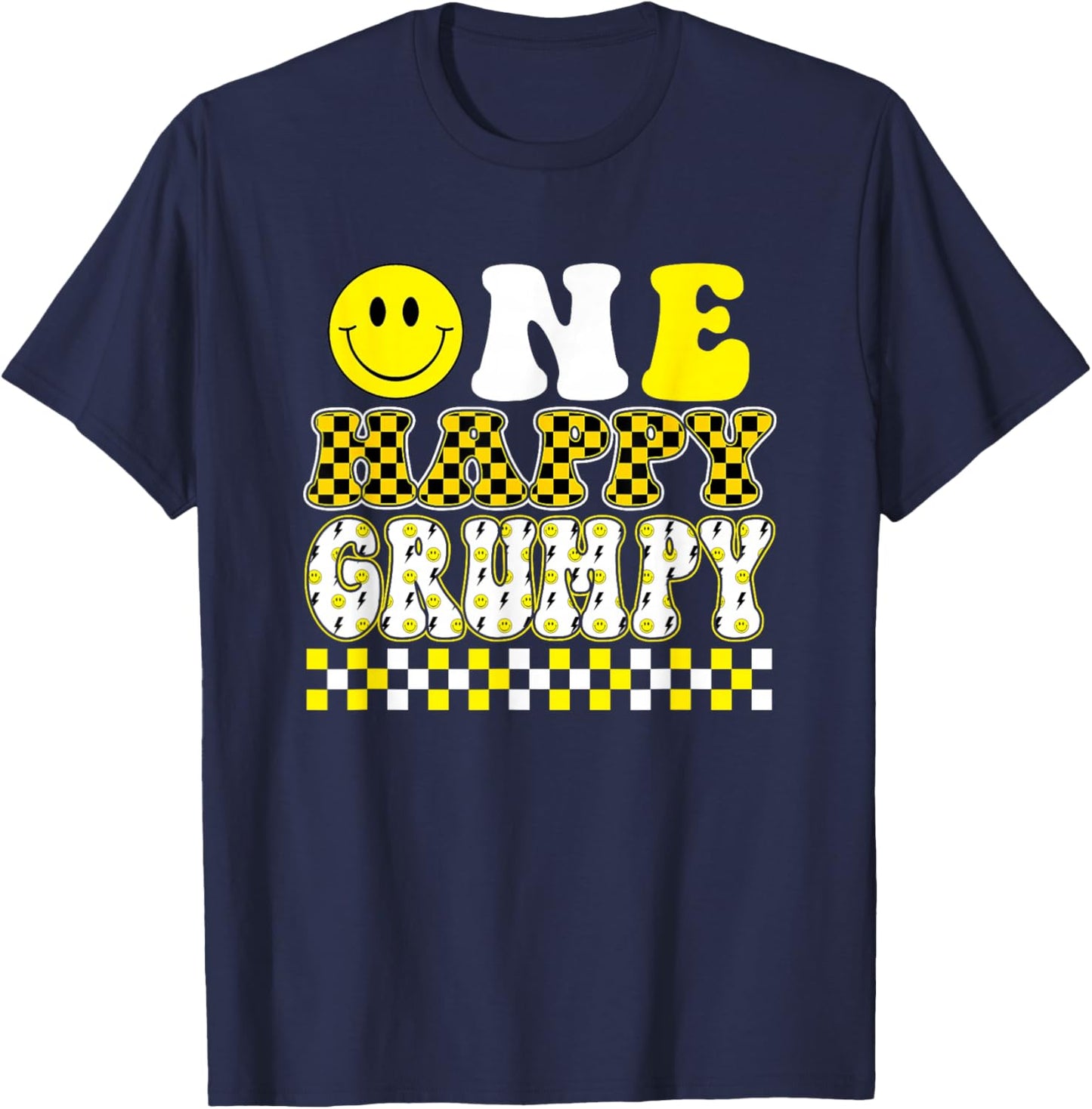 One Happy Dude Grumpy 1st Birthday Family Matching T-Shirt - T-Shirt | Navy