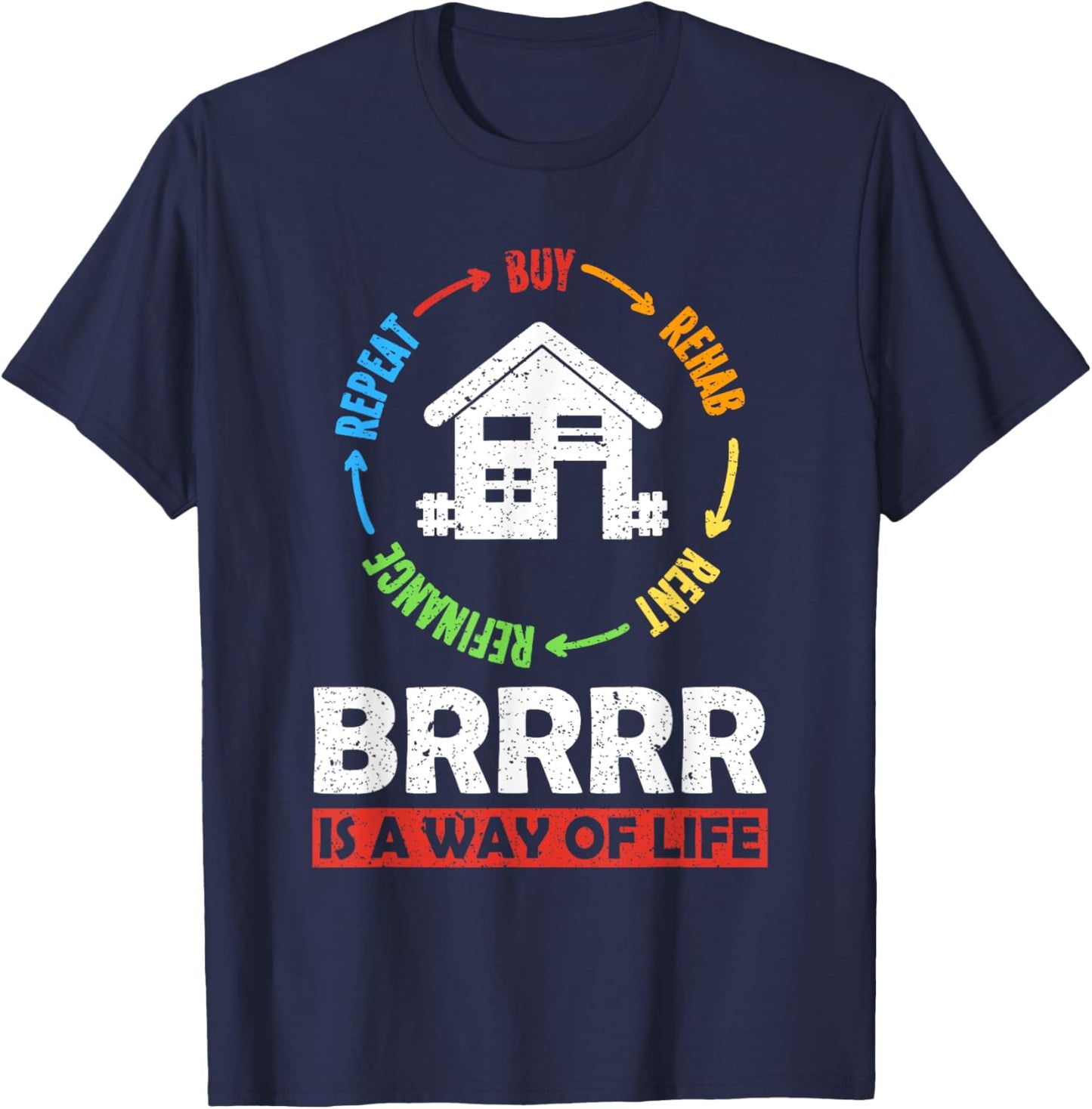 Buy Rehab Rent Refinance Repeat BRRRR Real Estate Investor T-Shirt - T-Shirt | Navy