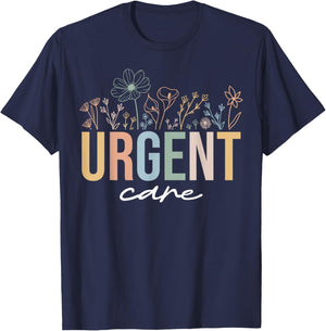 Urgent Care Department Wildflowers ICU Nurse - Black, Small, Short Sleeve, -Adults, Nursing T-Shirt - T-Shirt | Navy