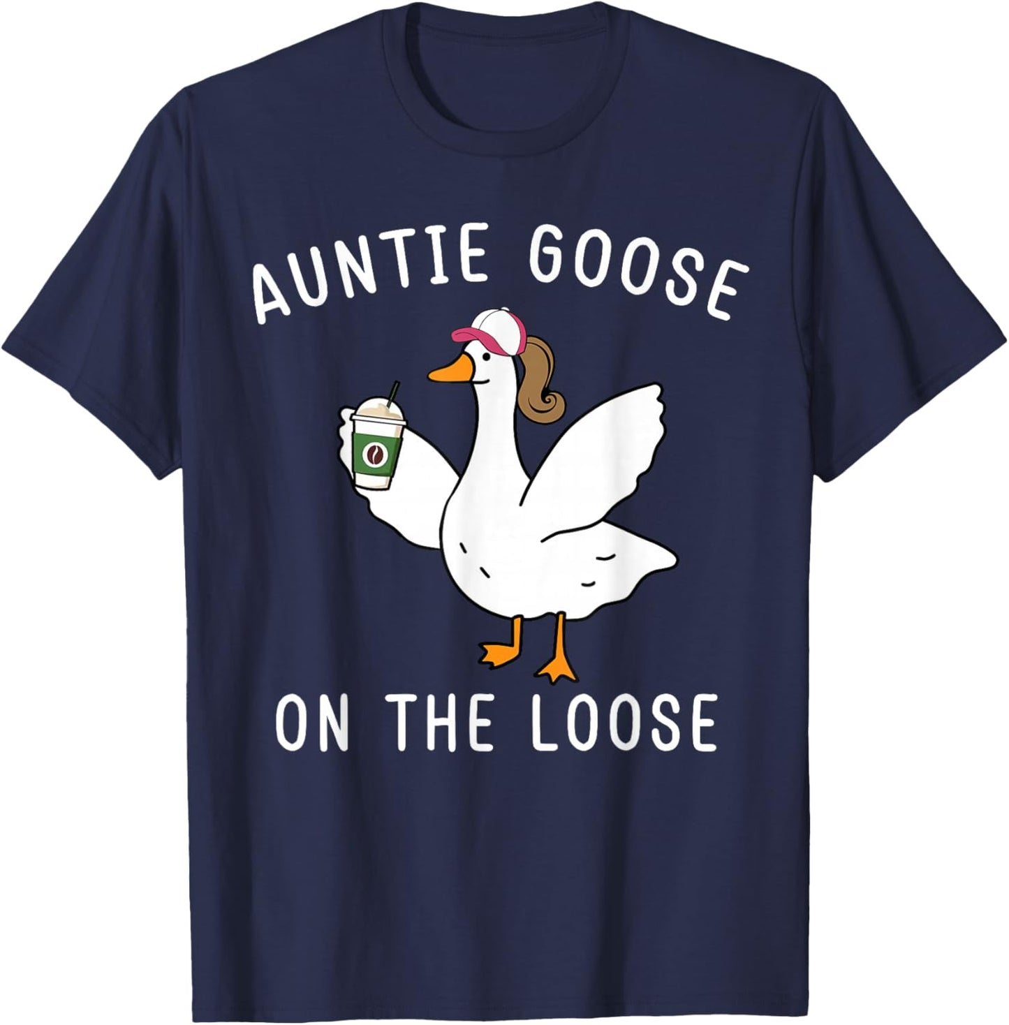 Funny Auntie Goose On The Loose Funny Farm Aunt - -Adults, Black, Small, Short Sleeve T-Shirt - T-Shirt | Navy