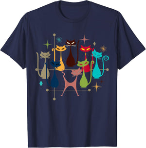Retro Vintage Modern Look Cats 50s 60s Style Mid-Century T-Shirt - T-Shirt | Navy
