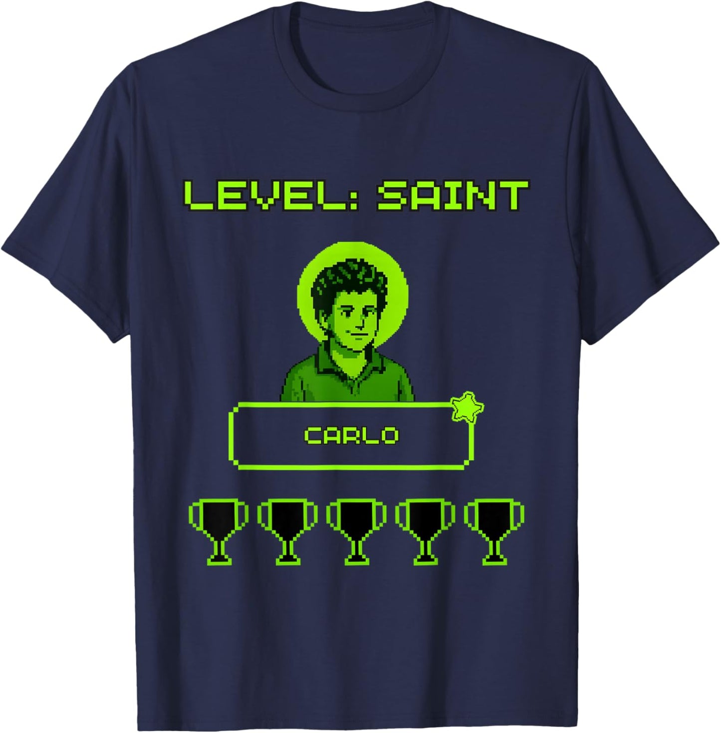 Catholic Saint Carlo, Gamer Trophy, All Saints Day T-Shirt - T-Shirt | Navy