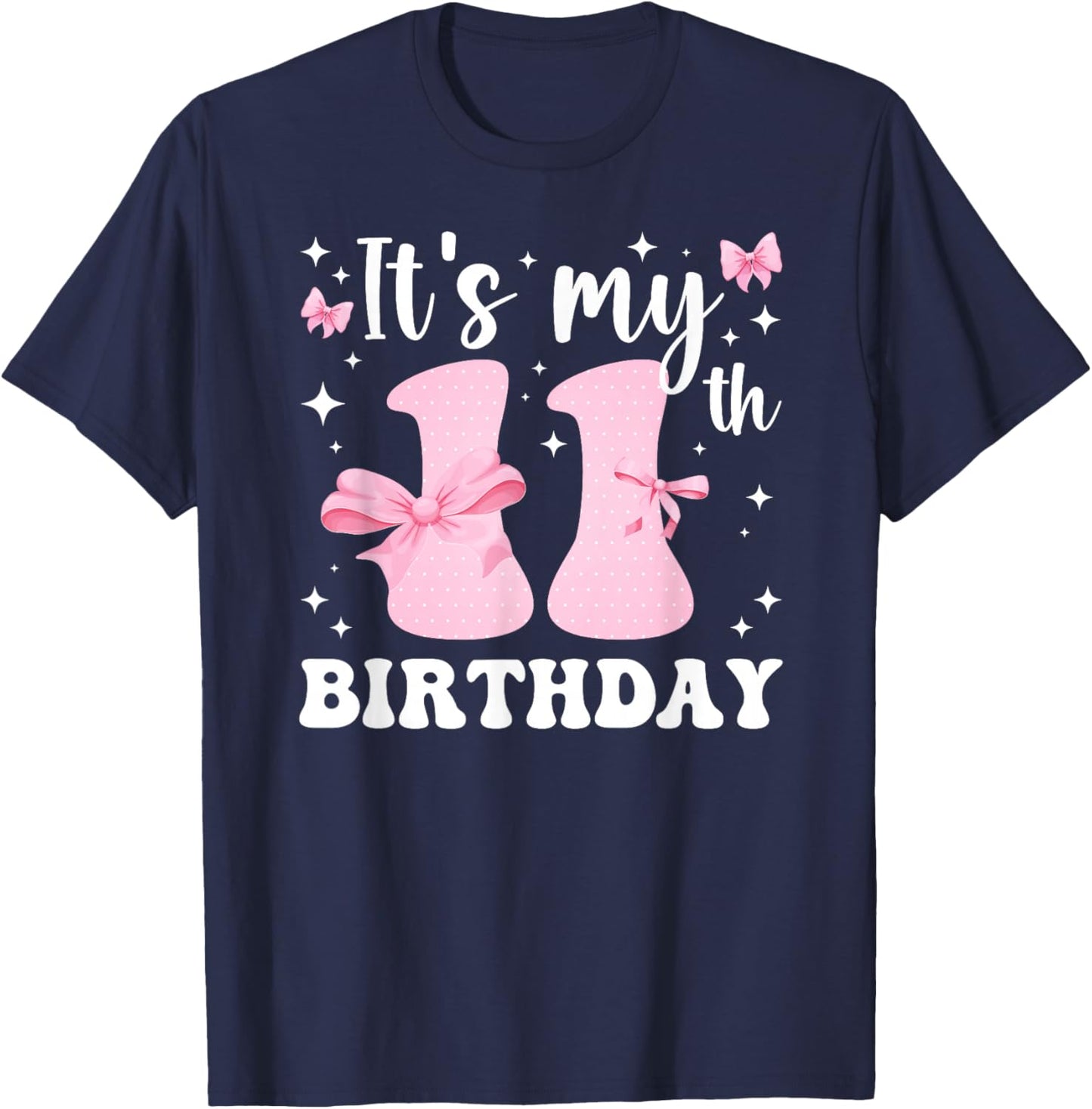 11th Coquette Themed Birthday Eleven Year Old Girl Bow T-Shirt - T-Shirt | Navy