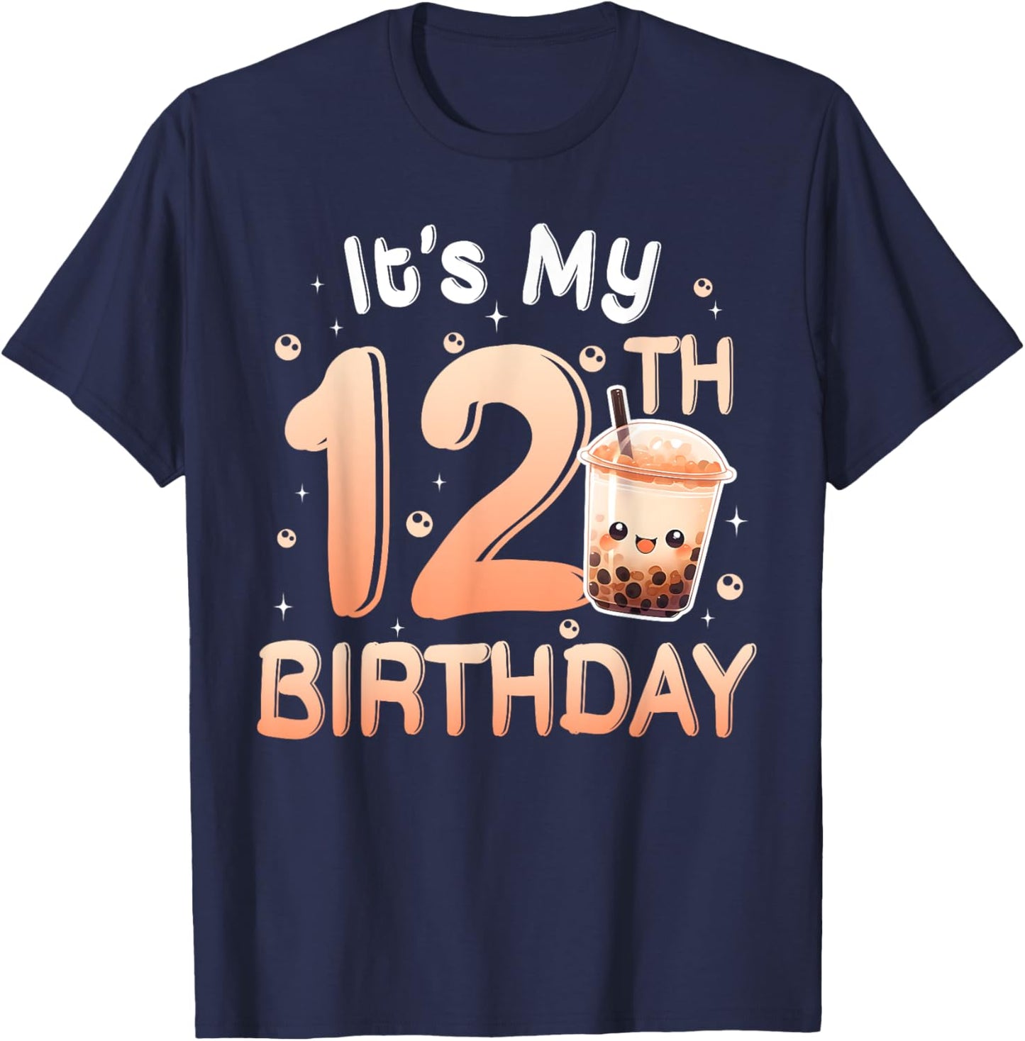 It's My 12th Birthday Bubble Boba Tea Party 12 Year Old Girl T-Shirt - T-Shirt | Navy