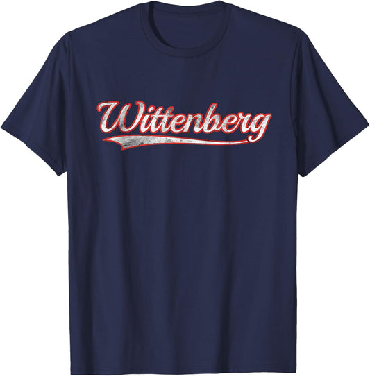 Wittenberg Vintage Varsity Distressed Throwback Style T-Shirt - T-Shirt | Navy